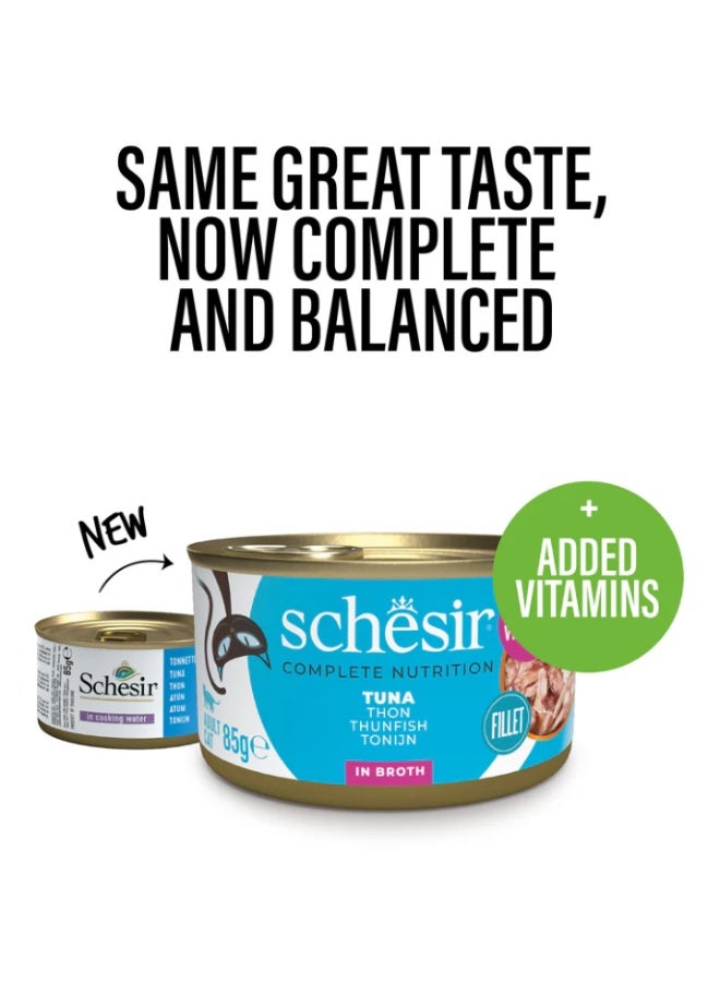 Schesir Complete Nutrition – Tuna in Broth – Complete & Balanced Wet Cat Food – Added Vitamins – 4 × 85 g - Image 3